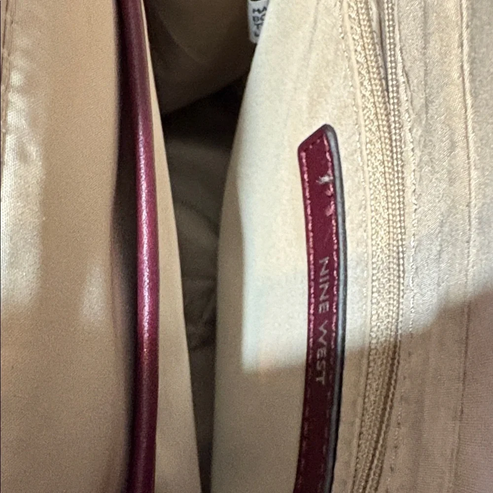 Nine West Burgundy & Brown Monogram Satchel – Faux Leather Crossbody Bag